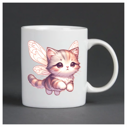 Grey Tabby Kitten Fairy Wings Vinyl Sticker Decal