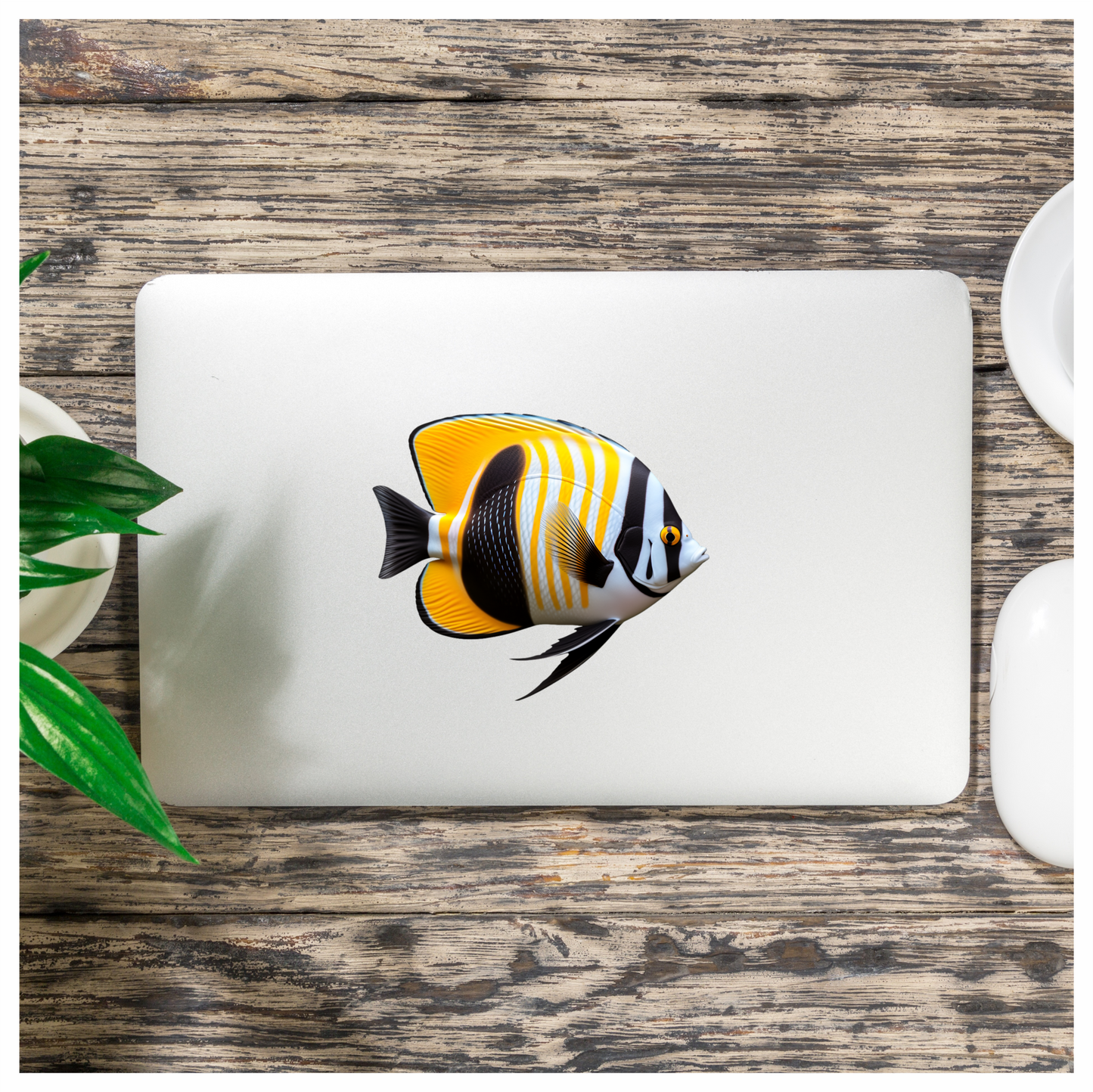 Yellow Black White Fish Butterfly Vinyl Sticker Decal
