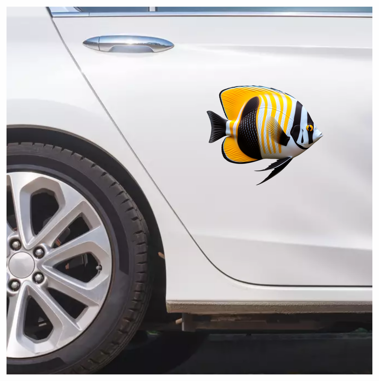 Yellow Black White Fish Butterfly Vinyl Sticker Decal