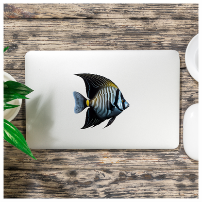 Black White Striped Angelfish Tropical Vinyl Sticker Decal