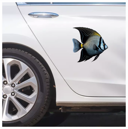 Black White Striped Angelfish Tropical Vinyl Sticker Decal