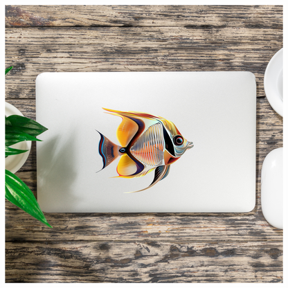 Yellow Orange Striped Fish Angelfish Vinyl Sticker Decal