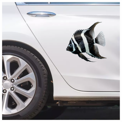 Black White Fish Angelfish Tropical Vinyl Sticker Decal