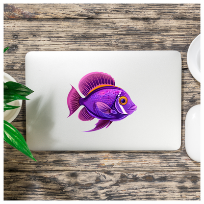 Purple Tropical Fish Illustration Vinyl Sticker Decal