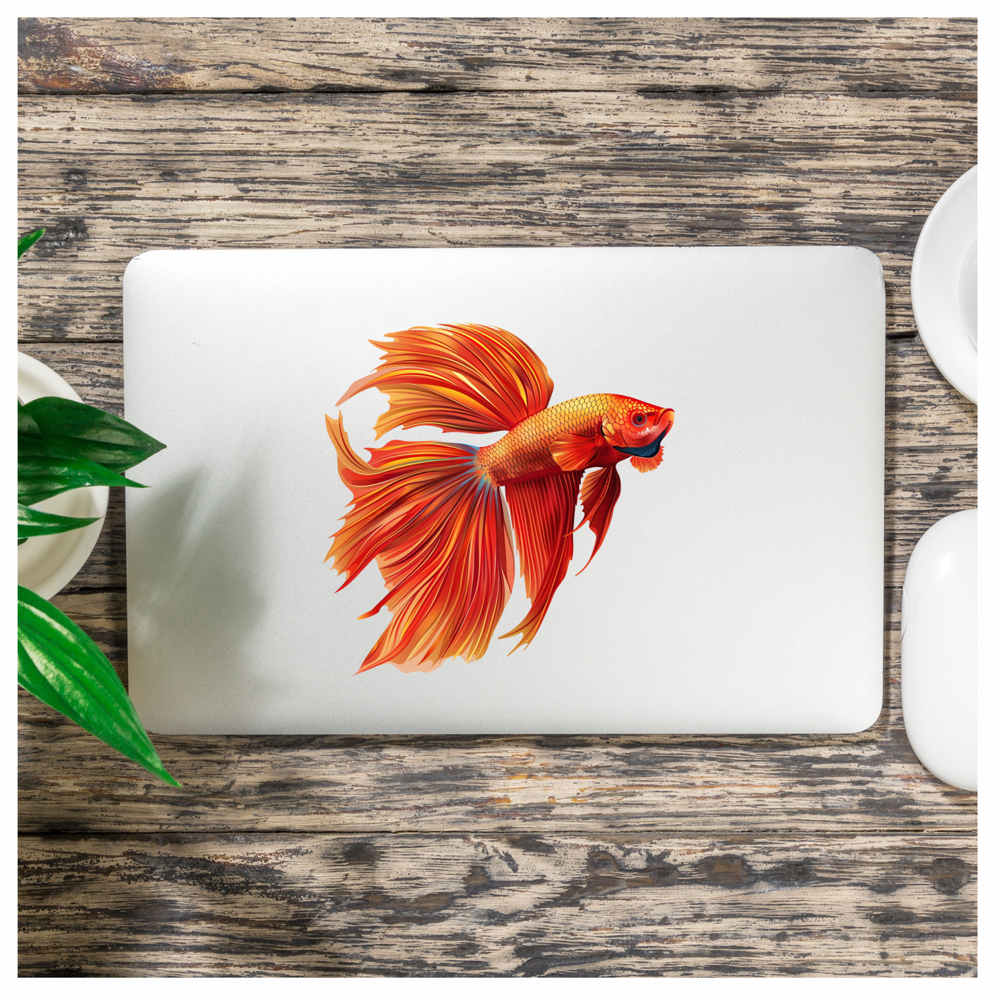 Red Betta Fish Long Fins Vinyl Sticker Decal
