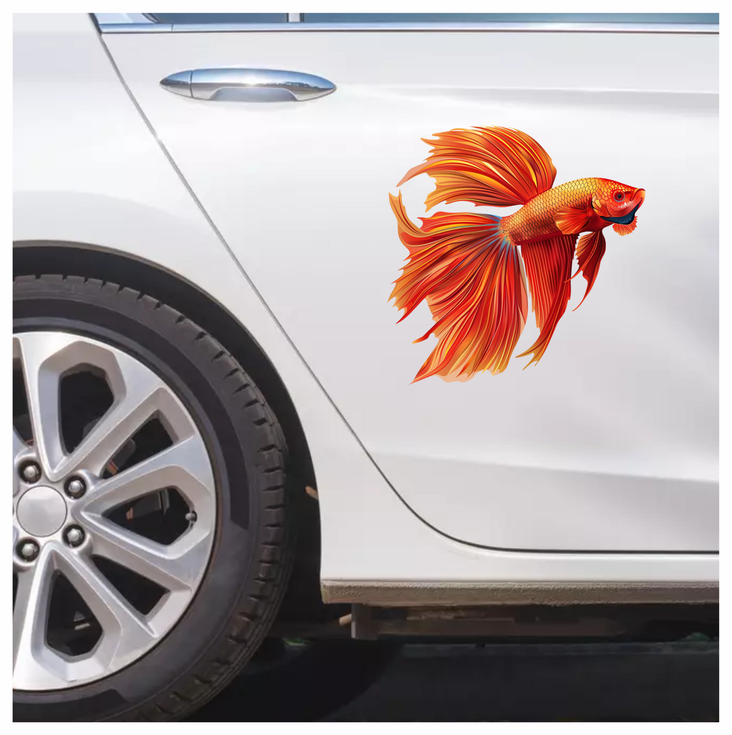 Red Betta Fish Long Fins Vinyl Sticker Decal