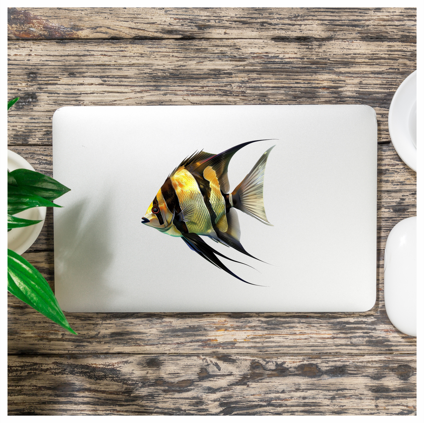 Yellow Fish Freshwater Angelfish Side Vinyl Sticker Decal