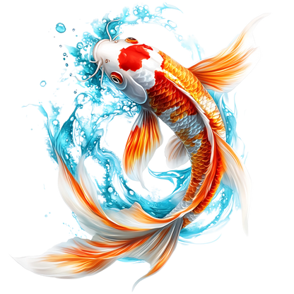 Orange White Koi Fish Water Splash Vinyl Sticker Decal