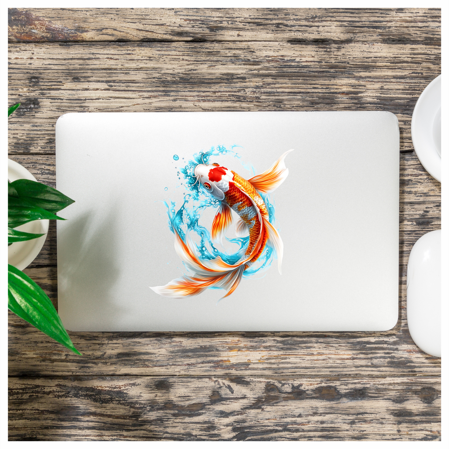 Orange White Koi Fish Water Splash Vinyl Sticker Decal