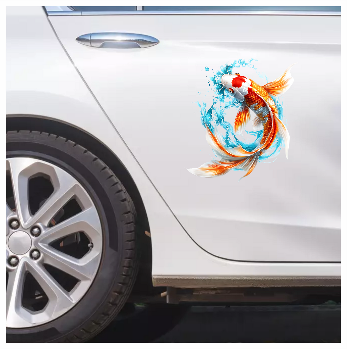 Orange White Koi Fish Water Splash Vinyl Sticker Decal