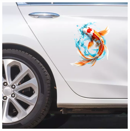 Orange White Koi Fish Water Splash Vinyl Sticker Decal