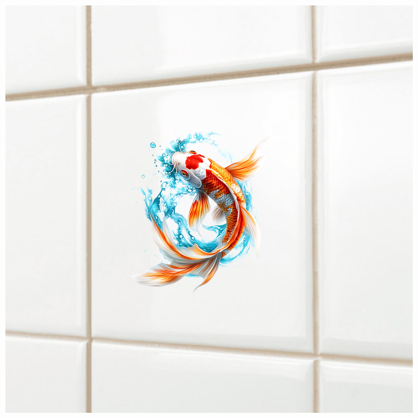 Orange White Koi Fish Water Splash Vinyl Sticker Decal