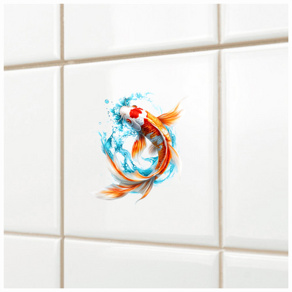 Orange White Koi Fish Water Splash Vinyl Sticker Decal