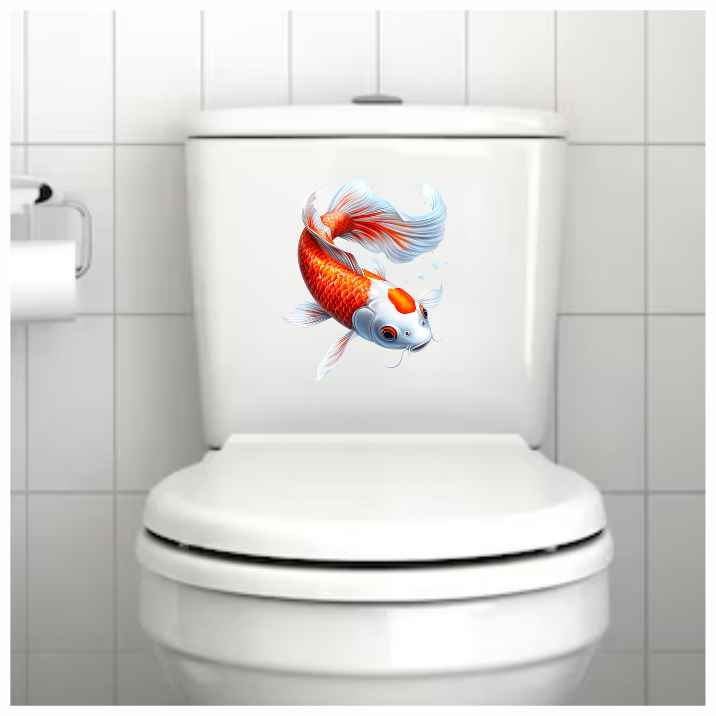 Orange White Koi Fish Swimming Vinyl Sticker Decal