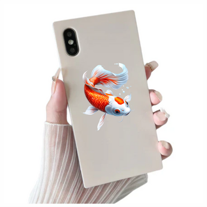 Orange White Koi Fish Swimming Vinyl Sticker Decal