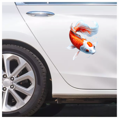 Orange White Koi Fish Swimming Vinyl Sticker Decal