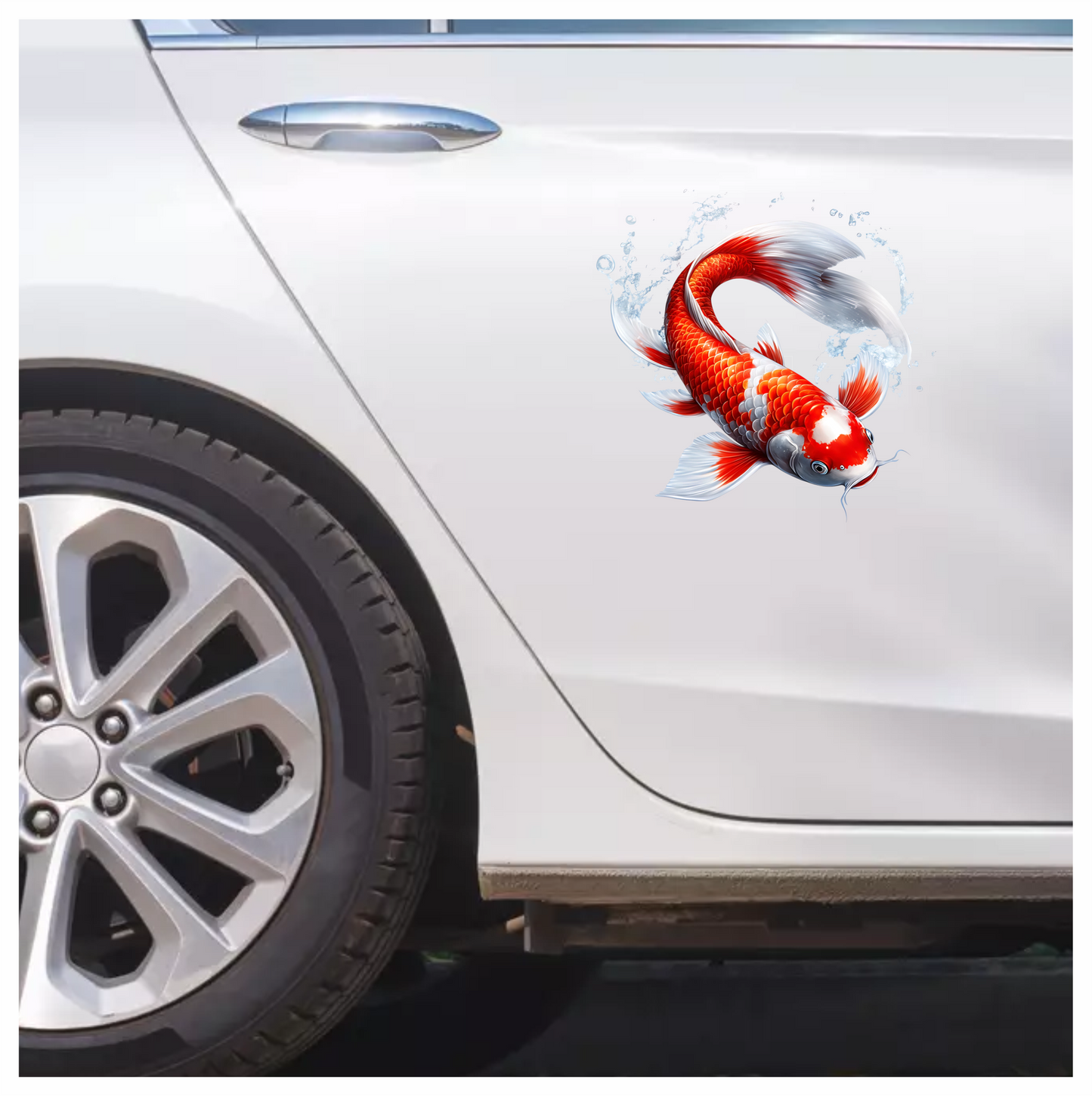 Red White Koi Fish Swimming Vinyl Sticker Decal