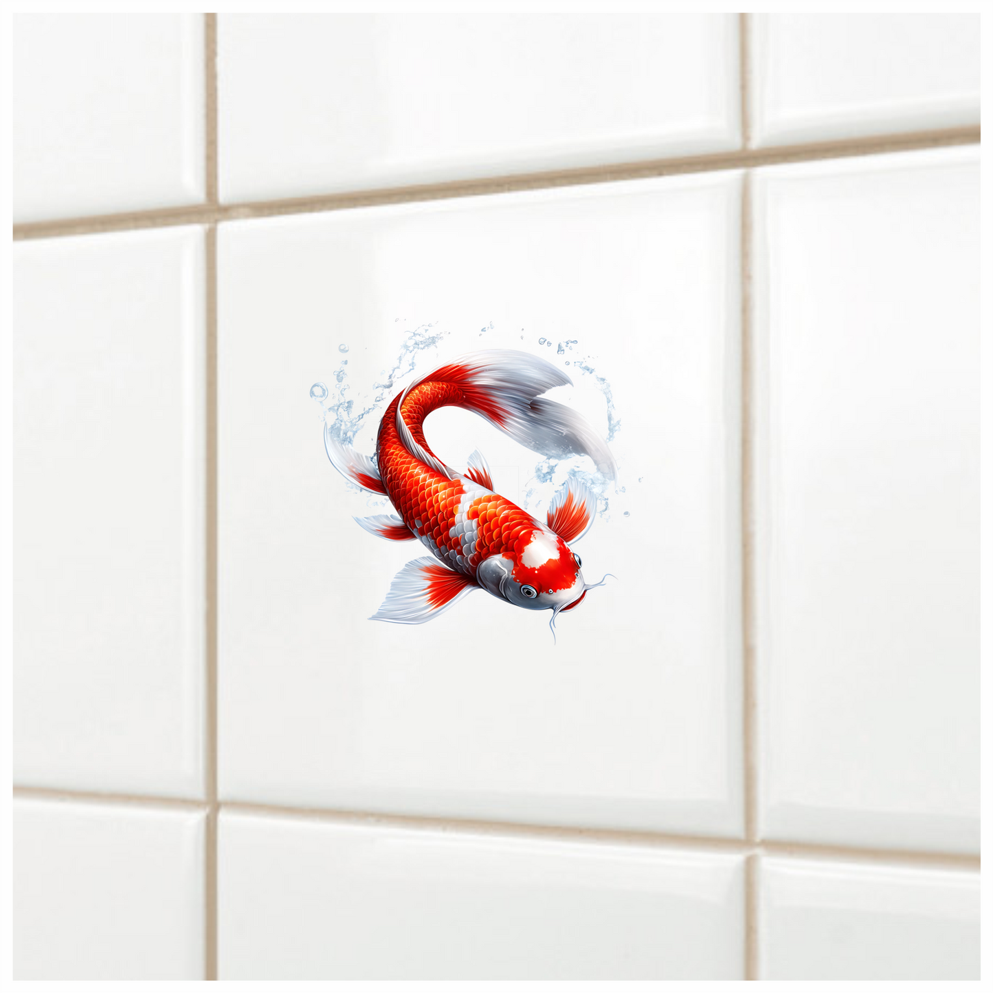 Red White Koi Fish Swimming Vinyl Sticker Decal