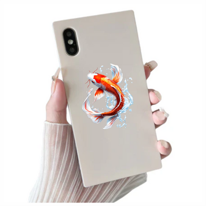 Red White Koi Fish Water Splash Vinyl Sticker Decal
