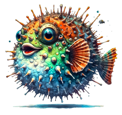 Blue Spiky Puffer Fish Ocean Vinyl Sticker Decal