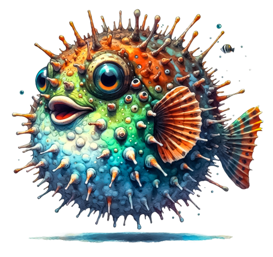 Blue Spiky Puffer Fish Ocean Vinyl Sticker Decal