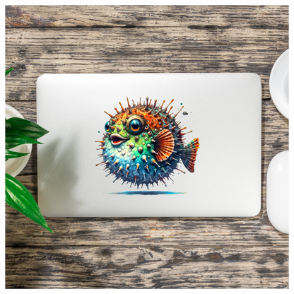 Blue Spiky Puffer Fish Ocean Vinyl Sticker Decal