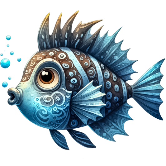 Blue Cartoon Fish With Bubbles Vinyl Sticker Decal