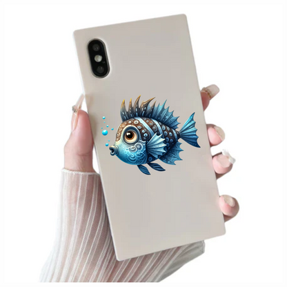 Blue Cartoon Fish With Bubbles Vinyl Sticker Decal