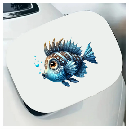 Blue Cartoon Fish With Bubbles Vinyl Sticker Decal