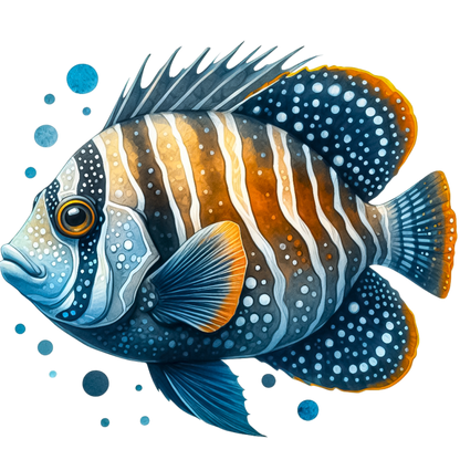 Blue Striped Tropical Fish Illustration Vinyl Sticker Decal