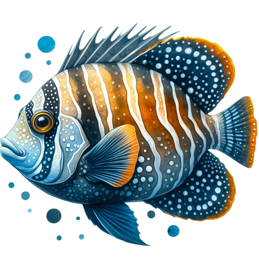 Blue Striped Tropical Fish Illustration Vinyl Sticker Decal