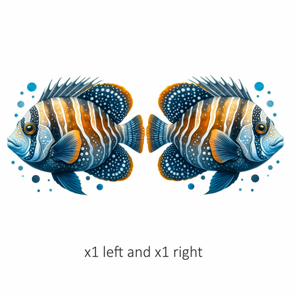Blue Striped Tropical Fish Illustration Vinyl Sticker Decal
