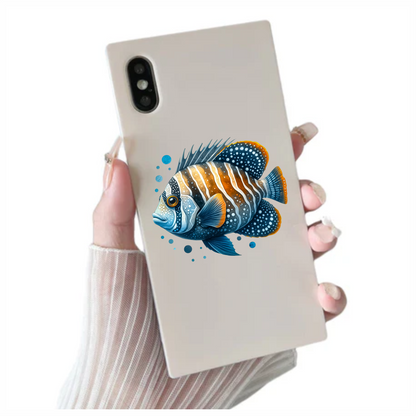 Blue Striped Tropical Fish Illustration Vinyl Sticker Decal