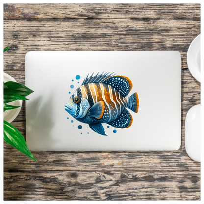Blue Striped Tropical Fish Illustration Vinyl Sticker Decal