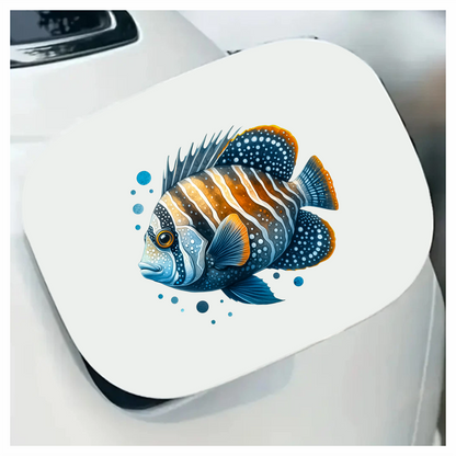 Blue Striped Tropical Fish Illustration Vinyl Sticker Decal