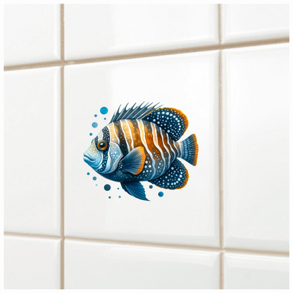Blue Striped Tropical Fish Illustration Vinyl Sticker Decal