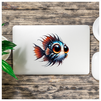 Orange Blue Spotted Fish Big Eyes Vinyl Sticker Decal