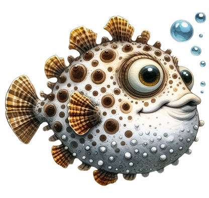 Brown Spotted Cartoon Puffer Fish Vinyl Sticker Decal