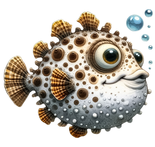 Brown Spotted Cartoon Puffer Fish Vinyl Sticker Decal