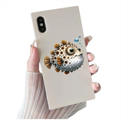 Brown Spotted Cartoon Puffer Fish Vinyl Sticker Decal
