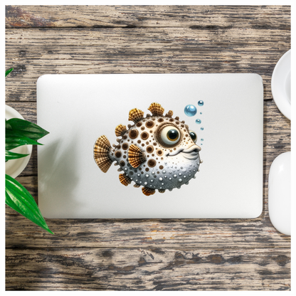 Brown Spotted Cartoon Puffer Fish Vinyl Sticker Decal