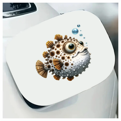 Brown Spotted Cartoon Puffer Fish Vinyl Sticker Decal
