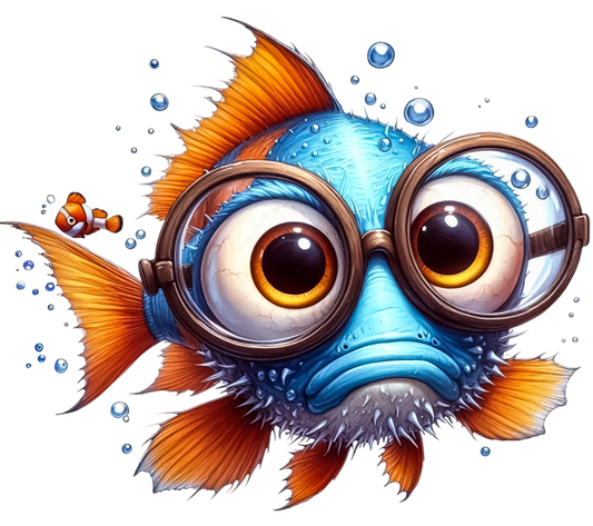 Blue Fish Wearing Glasses Ocean Vinyl Sticker Decal