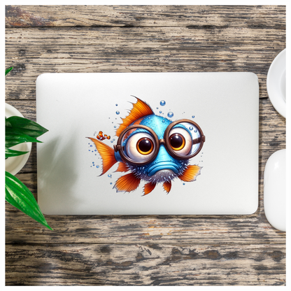 Blue Fish Wearing Glasses Ocean Vinyl Sticker Decal