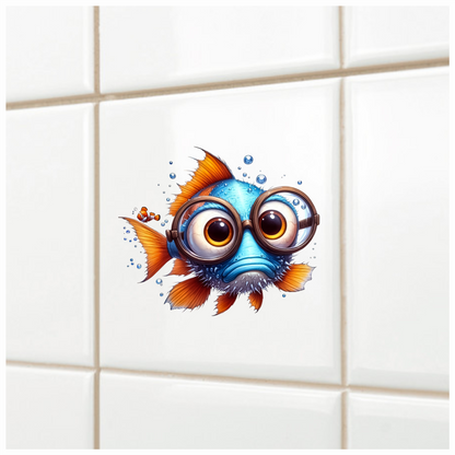 Blue Fish Wearing Glasses Ocean Vinyl Sticker Decal