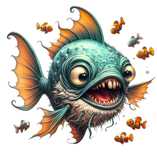Blue Fish Big Teeth Clownfish Surrounding Vinyl Sticker Decal