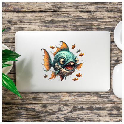 Blue Fish Big Teeth Clownfish Surrounding Vinyl Sticker Decal