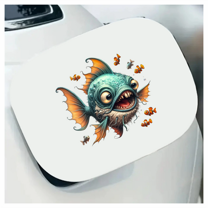 Blue Fish Big Teeth Clownfish Surrounding Vinyl Sticker Decal