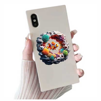 Orange Clownfish Coral Reef Hole Vinyl Sticker Decal