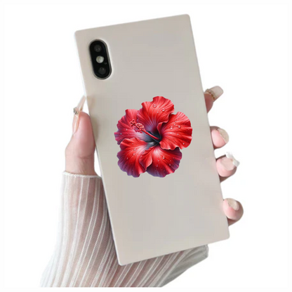 Red Hibiscus Flower With Water Vinyl Sticker Decal